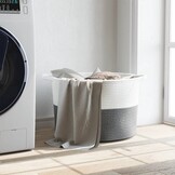 Grijze en Witte Katoenen Wasmand (Ø 55x36 cm) - 31% Korting!