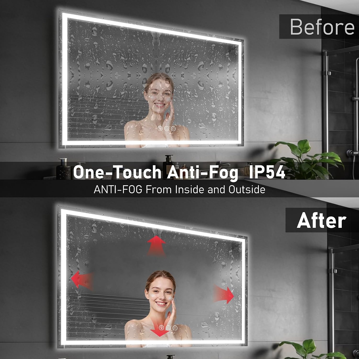 80x120cm Verlichte Badkamerspiegel met Anticondensfunctie - 3 Kleuren, 34% Korting