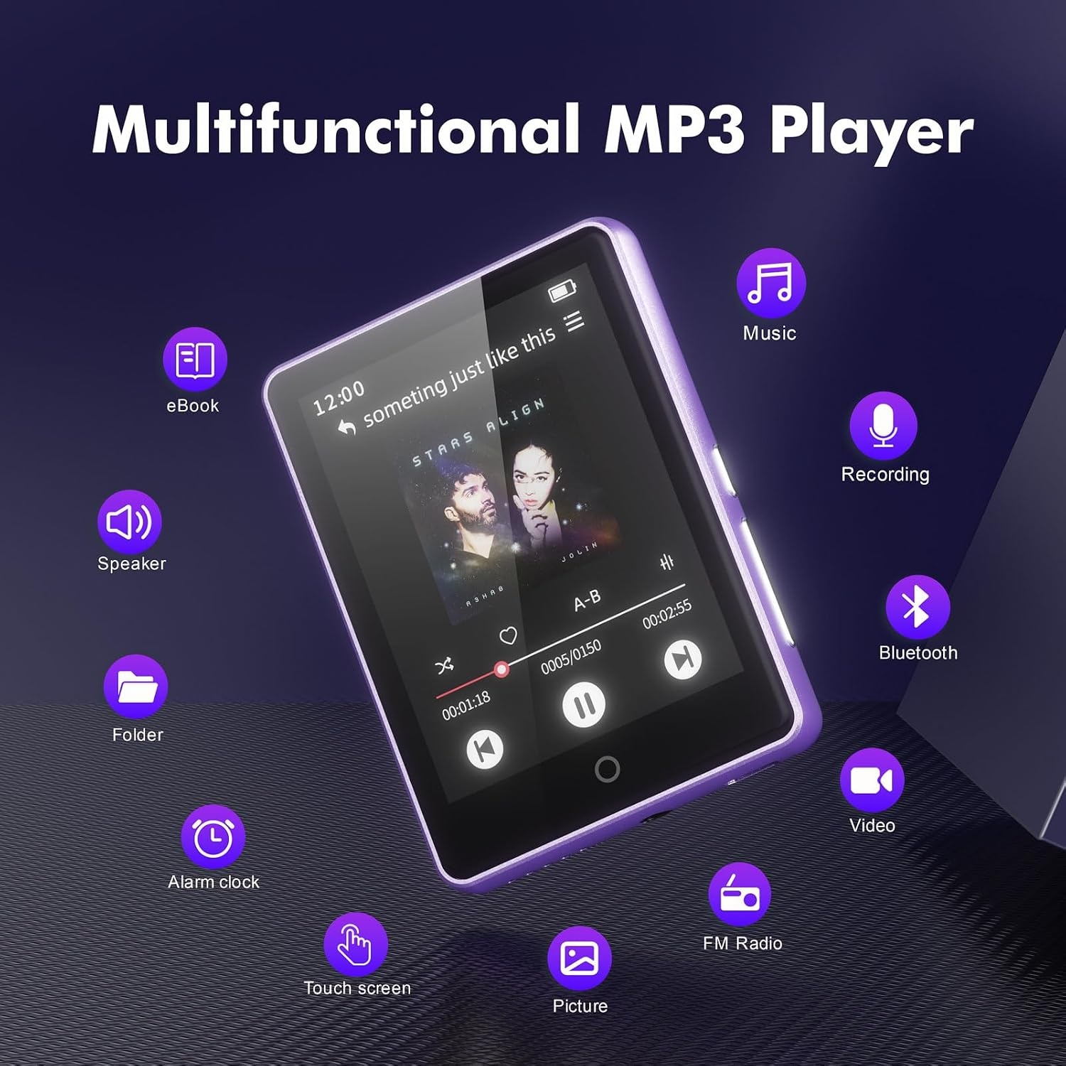 MP3-speler 64GB Paars met Touchscreen & Bluetooth 5.3 - Nu 28% Korting!