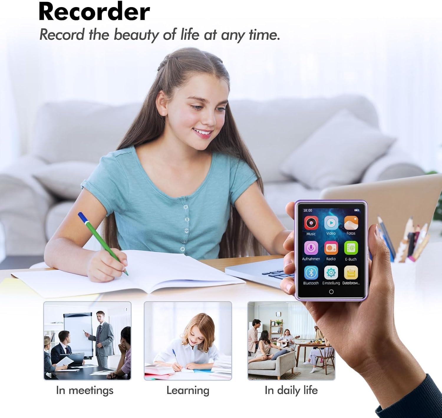 MP3-speler 64GB Paars met Touchscreen & Bluetooth 5.3 - Nu 28% Korting!