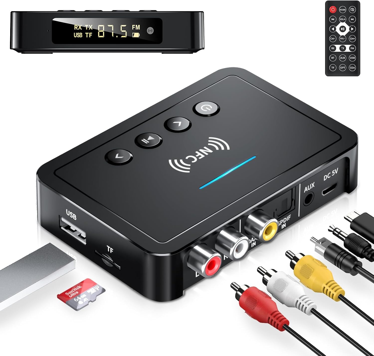 3-in-1 Bluetooth 5.0 Audio Adapter met Afstandsbediening - 27% Korting