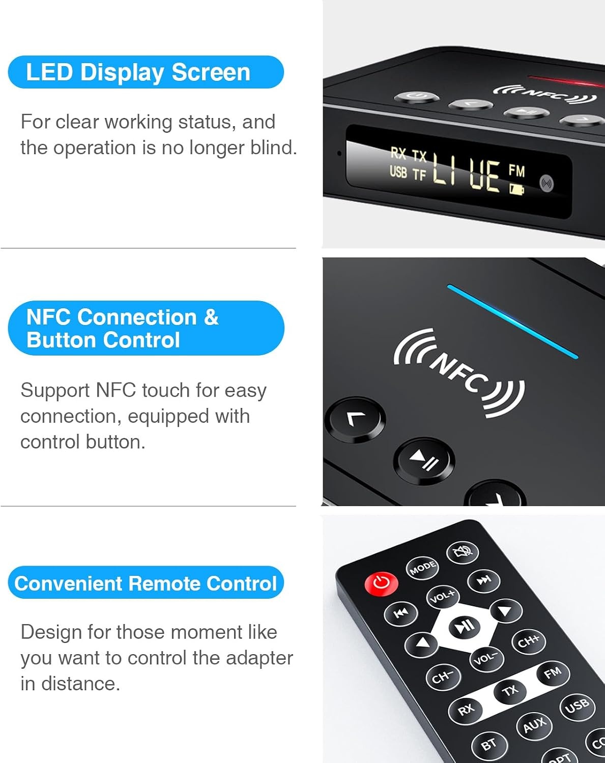 3-in-1 Bluetooth 5.0 Audio Adapter met Afstandsbediening - 27% Korting