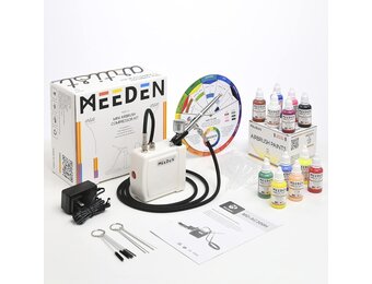 MEEDEN Mini Airbrush Set met Compressor & 12 Kleuren Verf (Wit) - 34% Korting