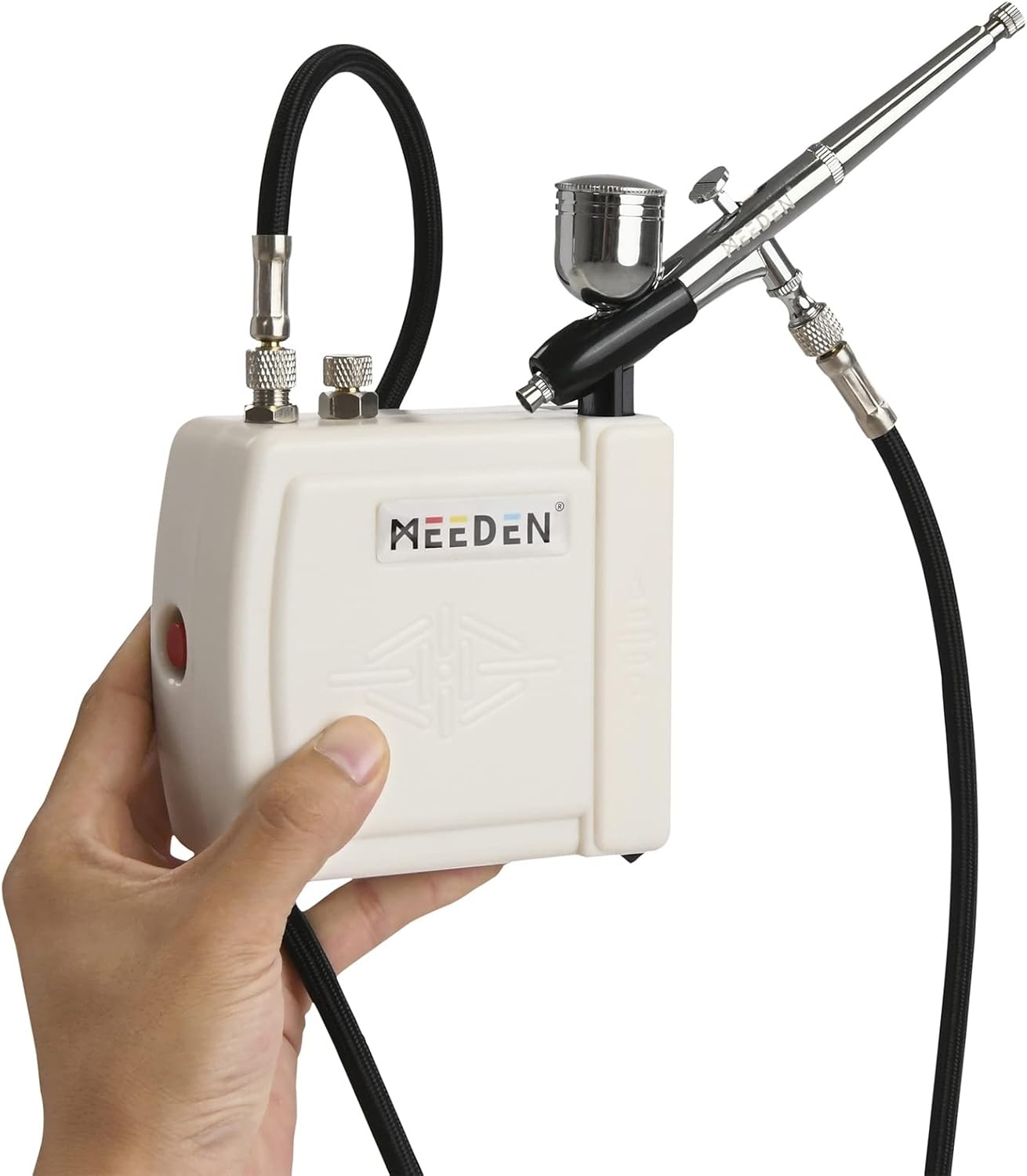 MEEDEN Mini Airbrush Set met Compressor & 12 Kleuren Verf (Wit) - 34% Korting