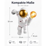 Astronaut Kinder Wandlamp - Wit | E27 Fitting | 35% Korting