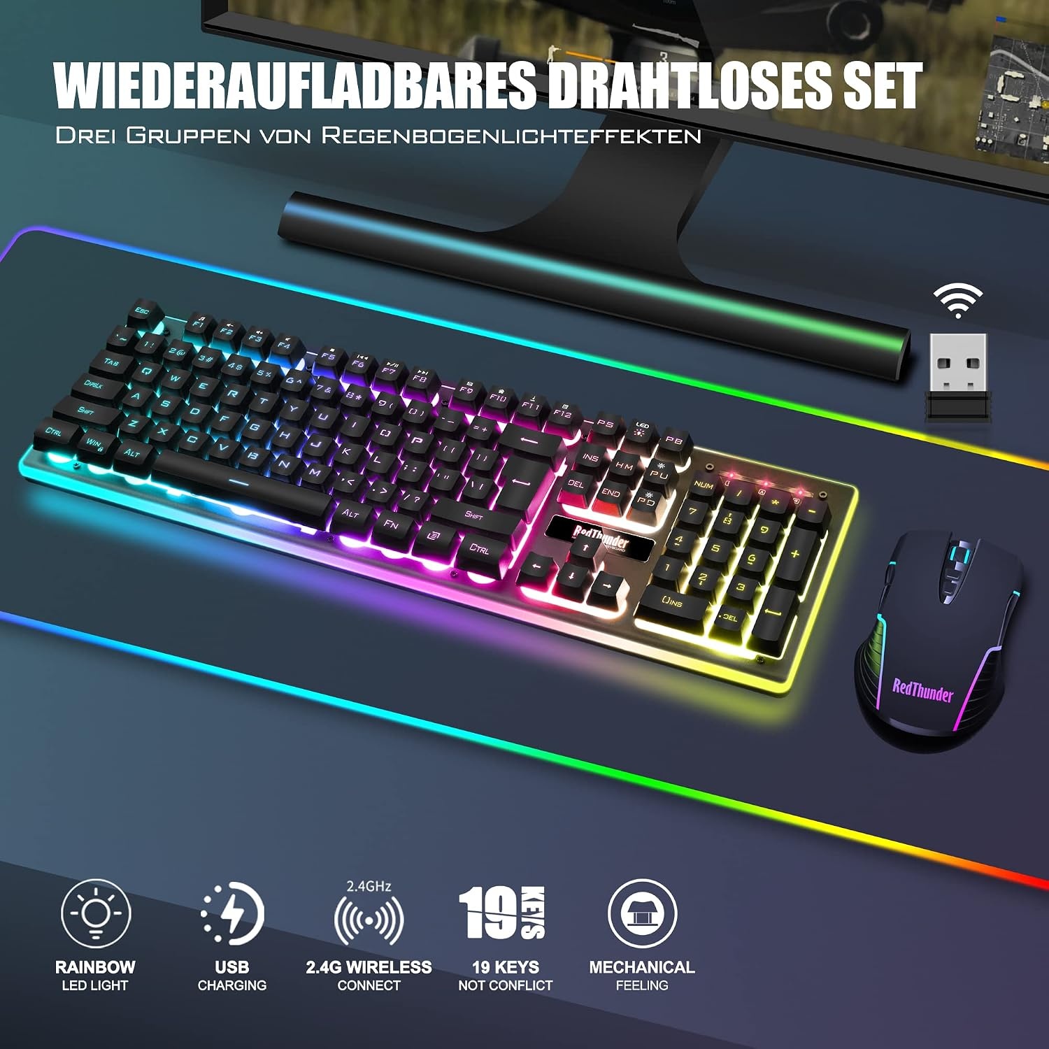RedThunder K10 Draadloos Gaming Toetsenbord & Muis Set (QWERTZ) - 34% Korting