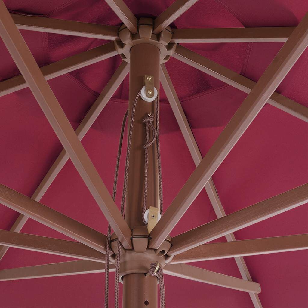 vidaXL Parasol met houten paal 350 cm bordeauxrood