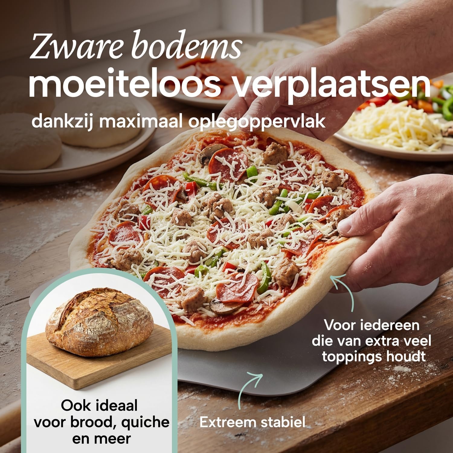 Blumtal pizzaschep met groot oppervlak 30,5 x 30,5 cm - praktische aluminium pizzaschep - met steel - pizzaschuiver - met aluminium steel