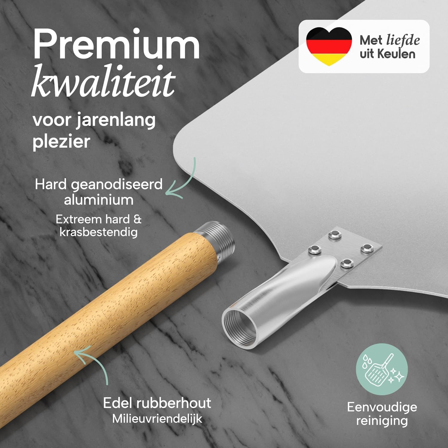 Blumtal pizzaschep met groot oppervlak 30,5 x 30,5 cm - praktische aluminium pizzaschep - met steel - pizzaschuiver - met aluminium steel