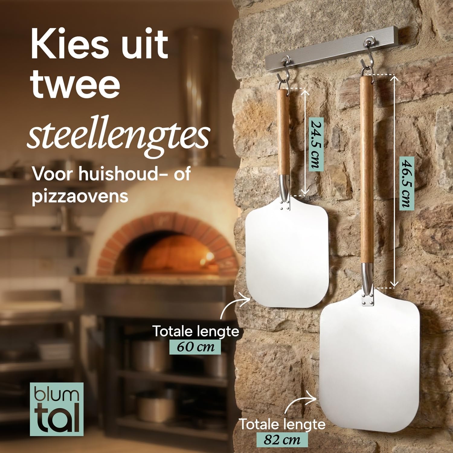 Blumtal pizzaschep met groot oppervlak 30,5 x 30,5 cm - praktische aluminium pizzaschep - met steel - pizzaschuiver - met aluminium steel