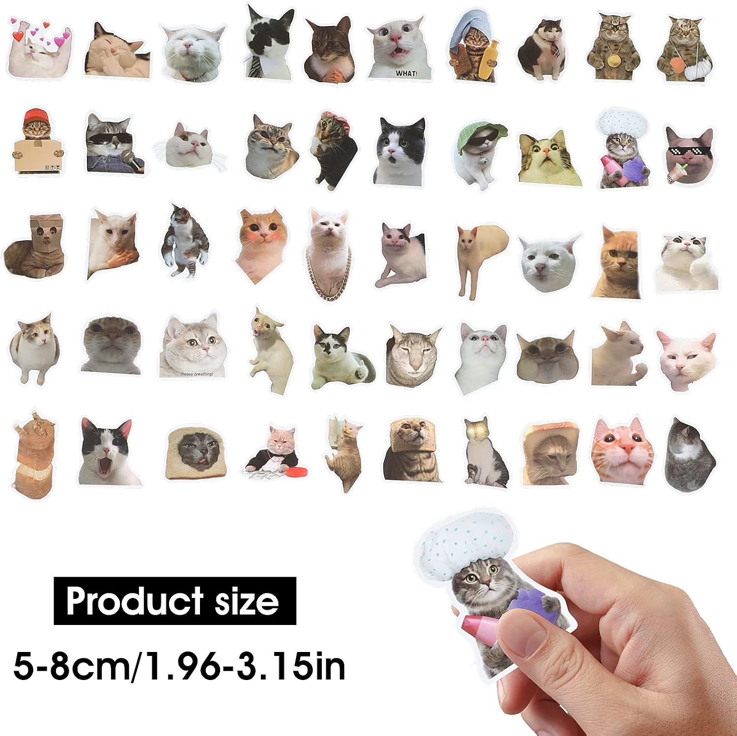 Cobee Stickerset met grappige katten, schattige, waterdichte vinylstickers, mooie stickers voor kattenliefhebbers, voor op je waterfles, in een plakboek, op je telefoon, 50 stuks