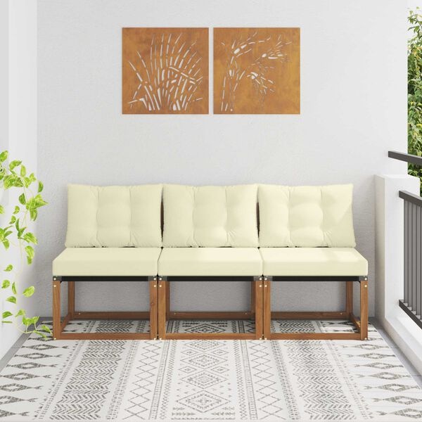 vidaXL 3 st Buitenzitmiddelsofa Massief acaciahout en Textilene Stof