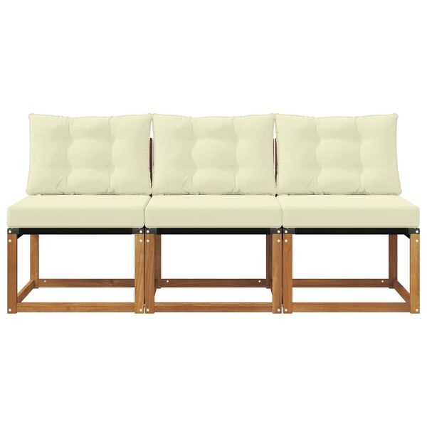 vidaXL 3 st Buitenzitmiddelsofa Massief acaciahout en Textilene Stof