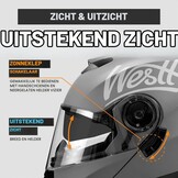 WESTT Torque X Integraalhelm voor motorfiets, kleur zwart, wit of grijs, opvouwbare motorhelm, schokbestendige motorhelm, integraalhelm voor heren en dames, scooterhelm, ECE-gecertificeerd
