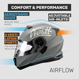 WESTT Torque X Integraalhelm voor motorfiets, kleur zwart, wit of grijs, opvouwbare motorhelm, schokbestendige motorhelm, integraalhelm voor heren en dames, scooterhelm, ECE-gecertificeerd