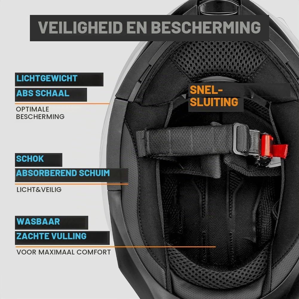 WESTT Torque X Integraalhelm voor motorfiets, kleur zwart, wit of grijs, opvouwbare motorhelm, schokbestendige motorhelm, integraalhelm voor heren en dames, scooterhelm, ECE-gecertificeerd