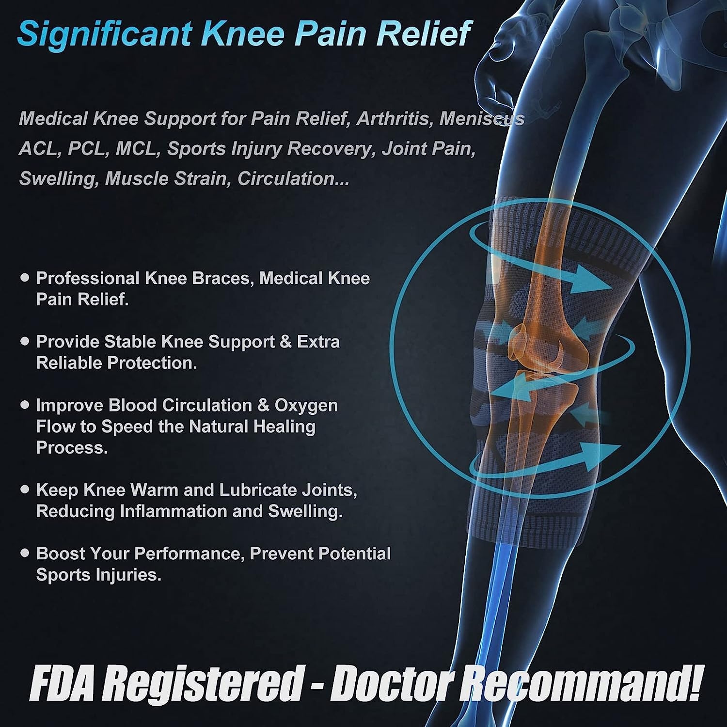 NEENCA Kniebrace, Kniecompressie Sleeve Ondersteuning met Patella Gel Pad & Side Spring Stabilizers, Kniebeschermer voor hardlopen, Meniscus scheur, Artritis, Gezamenlijke Pijn Relief,Letsel Recovery