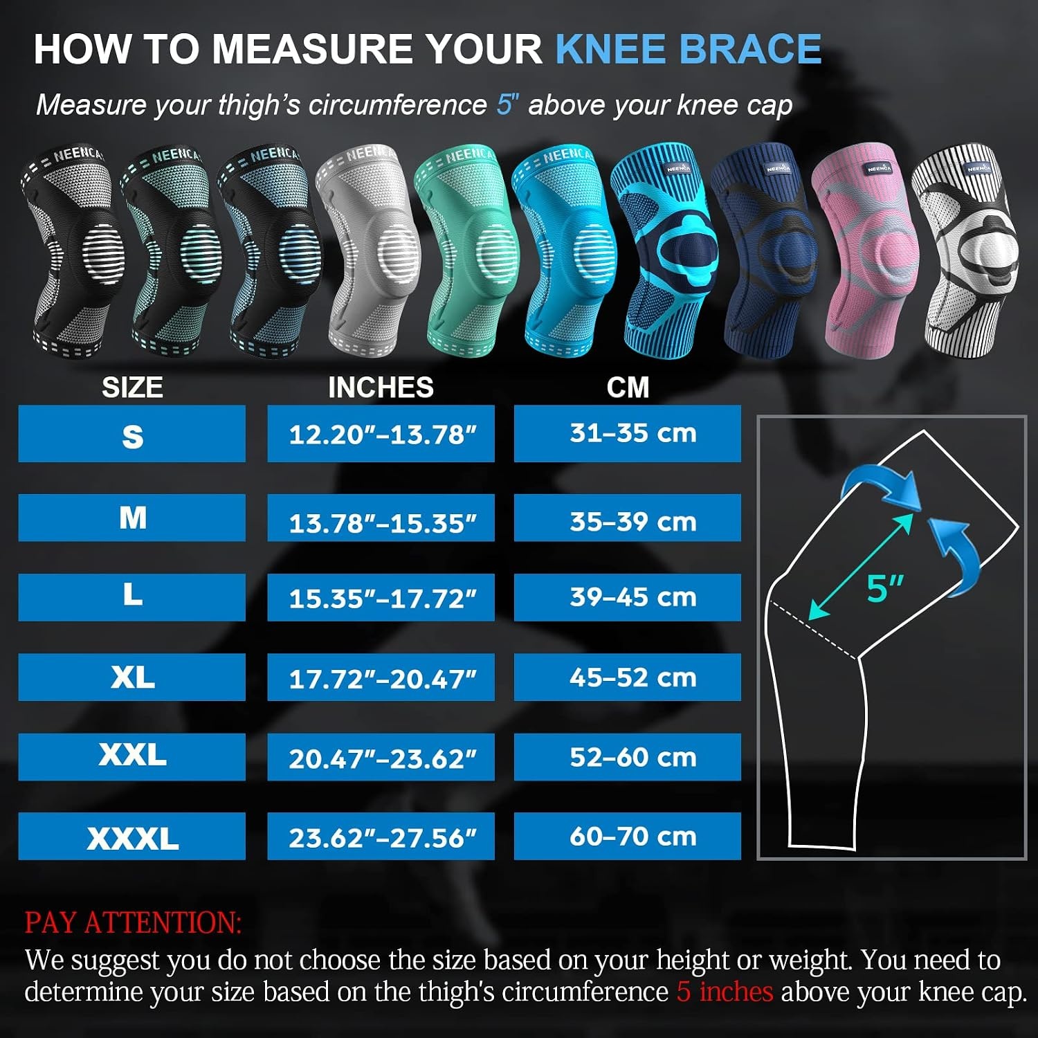 NEENCA Kniebrace, Kniecompressie Sleeve Ondersteuning met Patella Gel Pad & Side Spring Stabilizers, Kniebeschermer voor hardlopen, Meniscus scheur, Artritis, Gezamenlijke Pijn Relief,Letsel Recovery