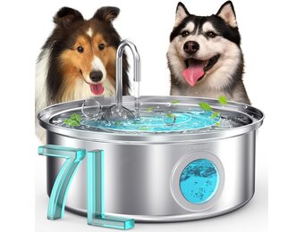 oneisall Hondenwaterfontein, 7L stille roestvrijstalen waterfontein voor honden met visueel waterniveau. 4-laags filtratie voor grote middelgrote en kleine rassen honden huisdieren