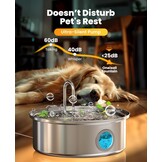 oneisall Hondenwaterfontein, 7L stille roestvrijstalen waterfontein voor honden met visueel waterniveau. 4-laags filtratie voor grote middelgrote en kleine rassen honden huisdieren