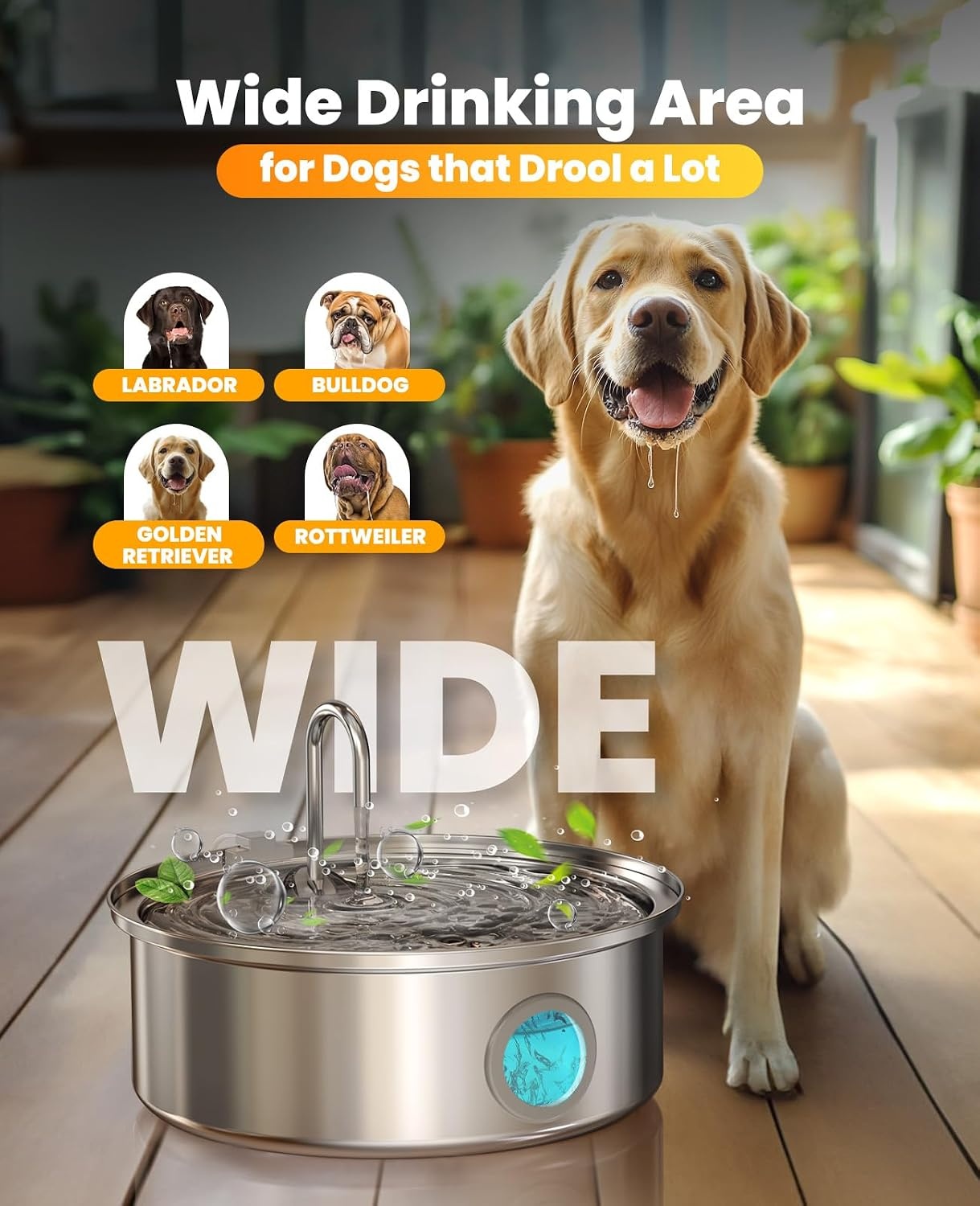 oneisall Hondenwaterfontein, 7L stille roestvrijstalen waterfontein voor honden met visueel waterniveau. 4-laags filtratie voor grote middelgrote en kleine rassen honden huisdieren