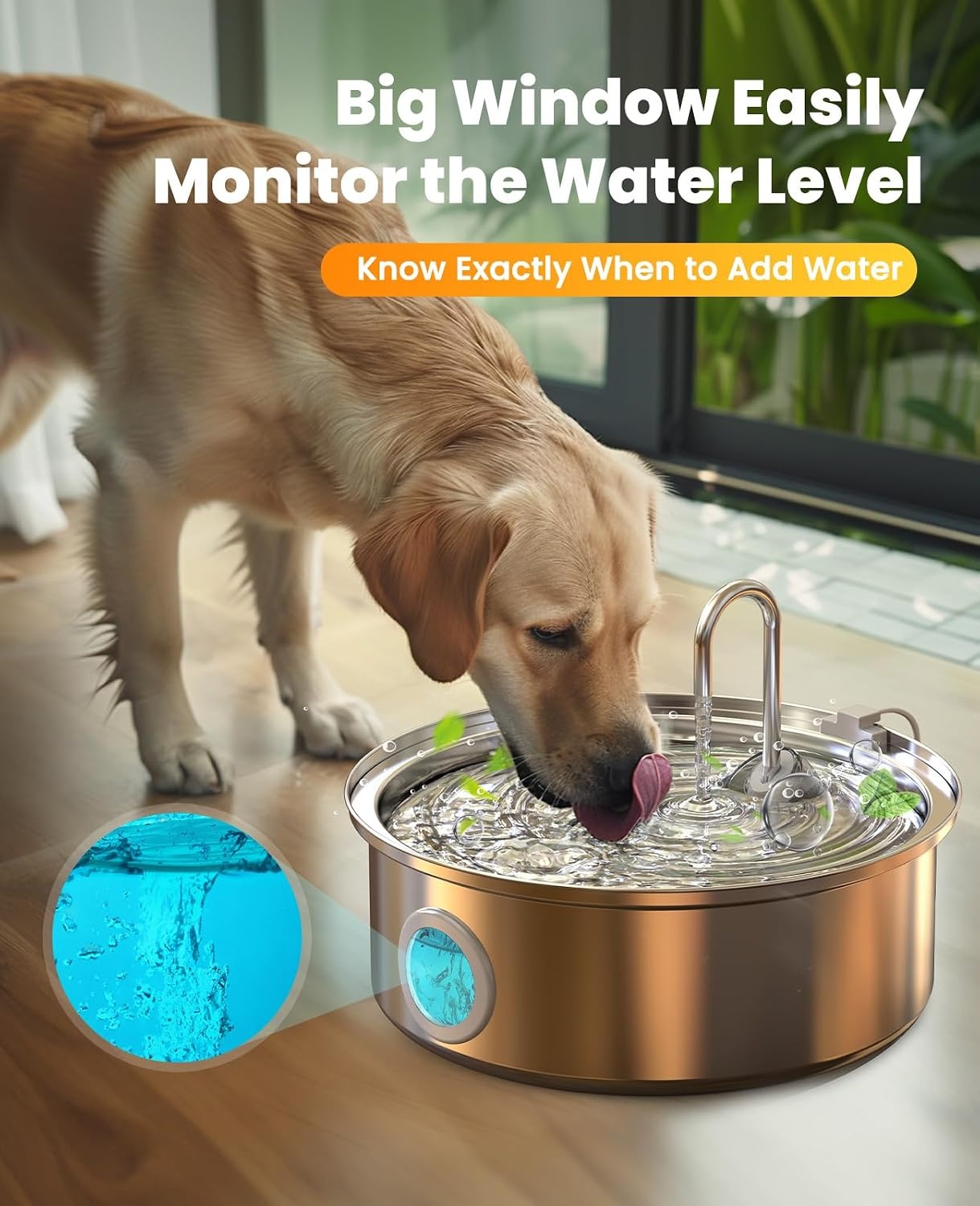 oneisall Hondenwaterfontein, 7L stille roestvrijstalen waterfontein voor honden met visueel waterniveau. 4-laags filtratie voor grote middelgrote en kleine rassen honden huisdieren