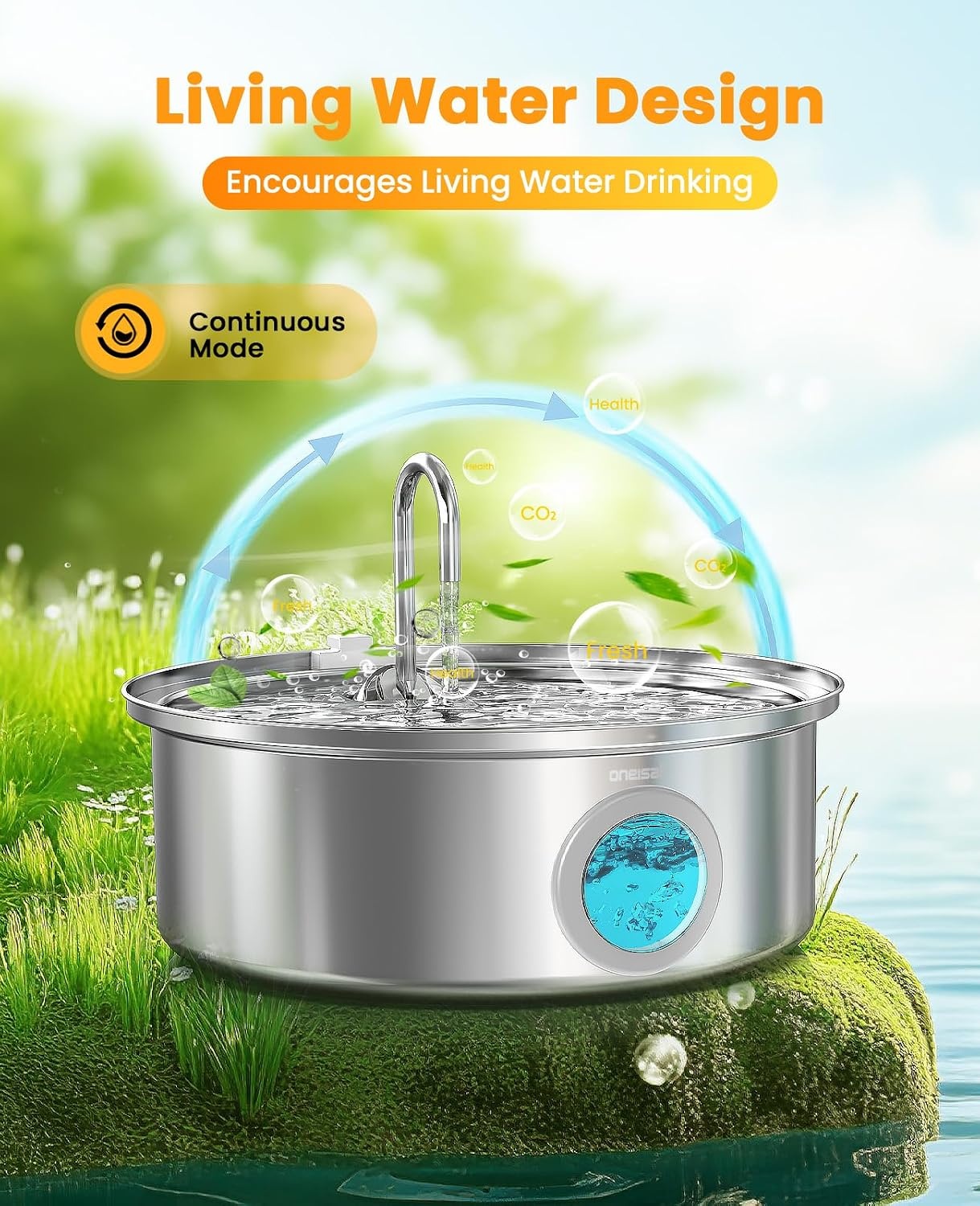 oneisall Hondenwaterfontein, 7L stille roestvrijstalen waterfontein voor honden met visueel waterniveau. 4-laags filtratie voor grote middelgrote en kleine rassen honden huisdieren