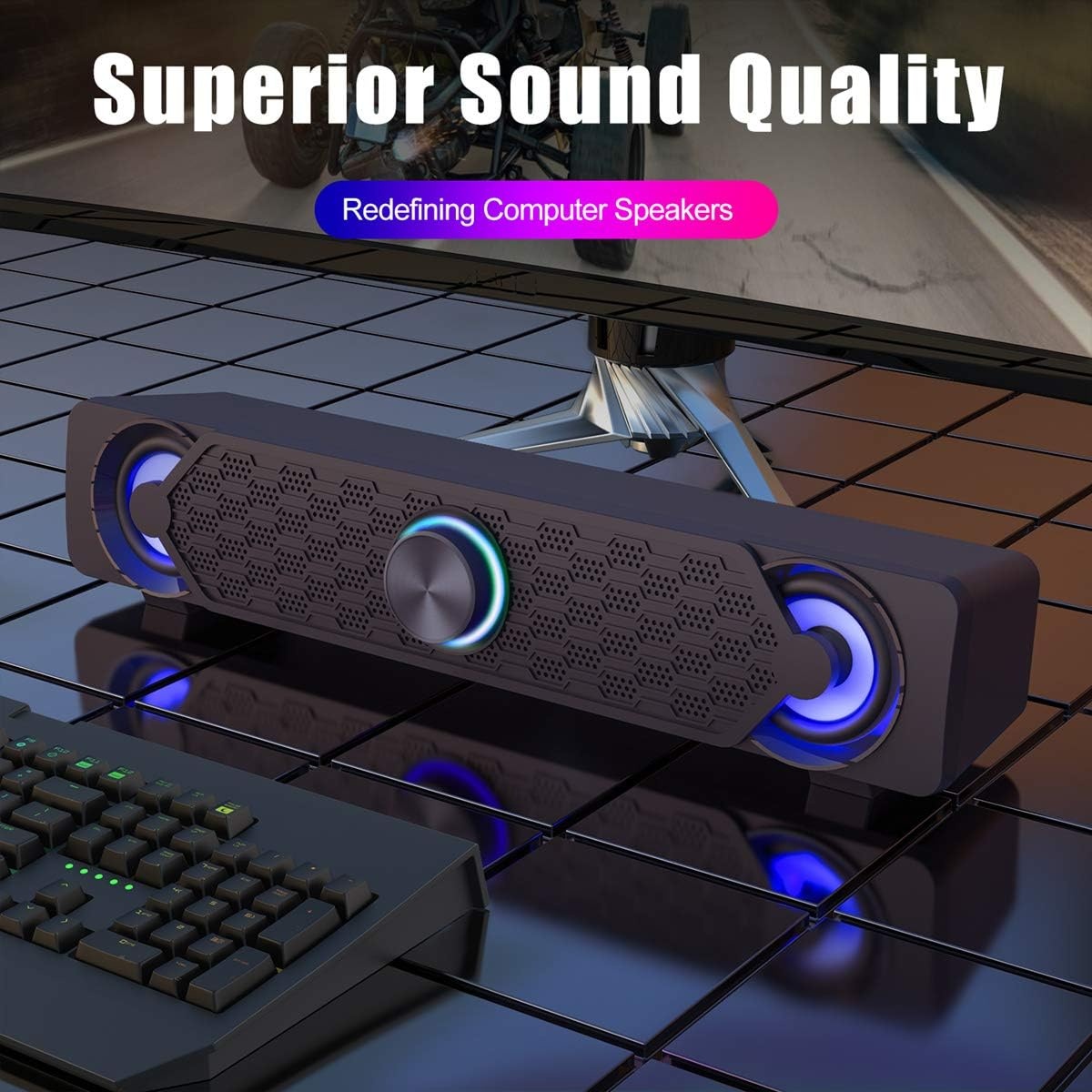 Smalody Computer Soundbar, pc-luidsprekers, USB-soundbar, gaming-luidspreker met coole led-verlichting, multimedialuidspreker Perfect voor pc-games, computer, desktop, laptop
