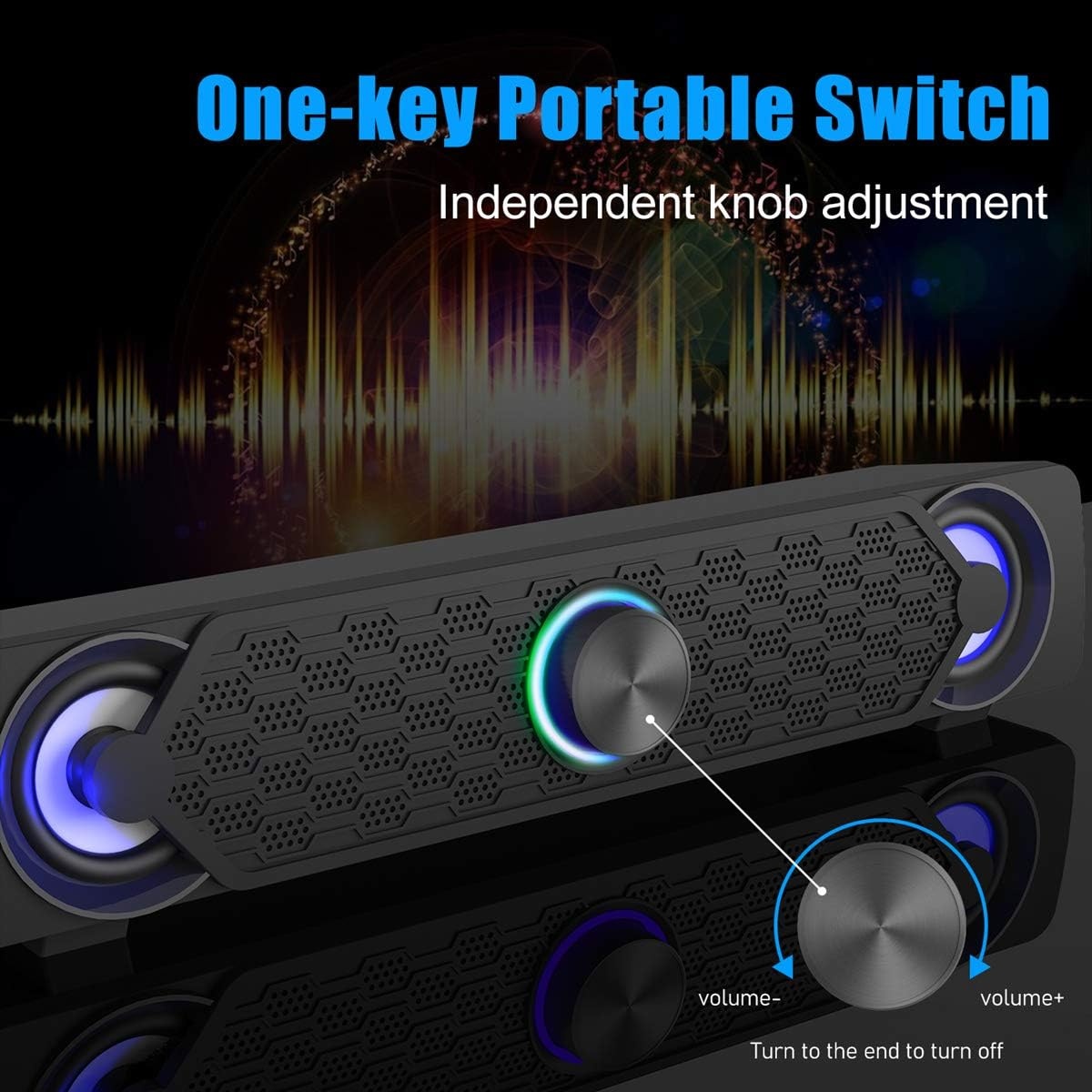 Smalody Computer Soundbar, pc-luidsprekers, USB-soundbar, gaming-luidspreker met coole led-verlichting, multimedialuidspreker Perfect voor pc-games, computer, desktop, laptop