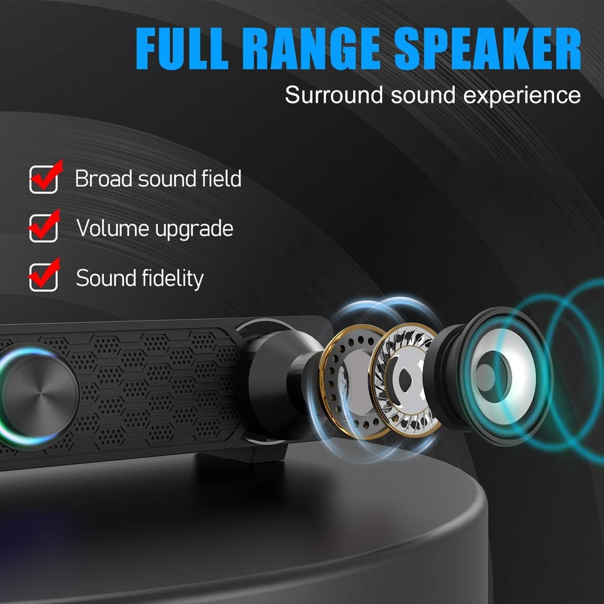 Smalody Computer Soundbar, pc-luidsprekers, USB-soundbar, gaming-luidspreker met coole led-verlichting, multimedialuidspreker Perfect voor pc-games, computer, desktop, laptop