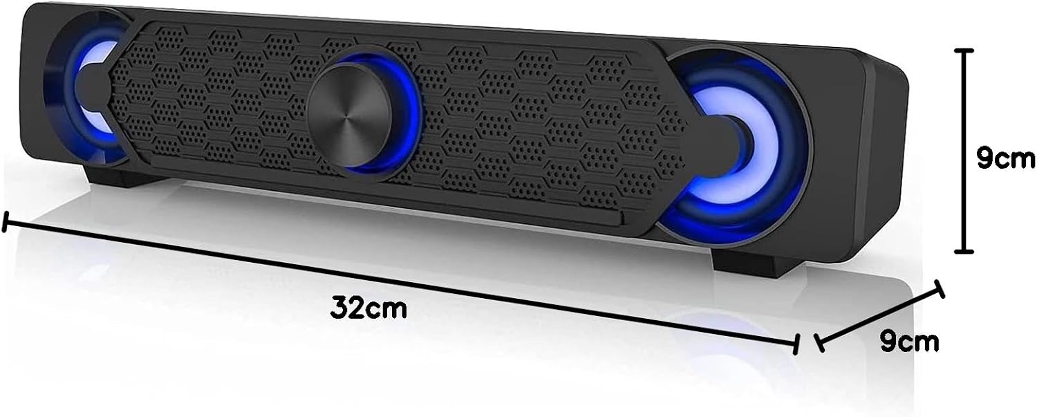 Smalody Computer Soundbar, pc-luidsprekers, USB-soundbar, gaming-luidspreker met coole led-verlichting, multimedialuidspreker Perfect voor pc-games, computer, desktop, laptop