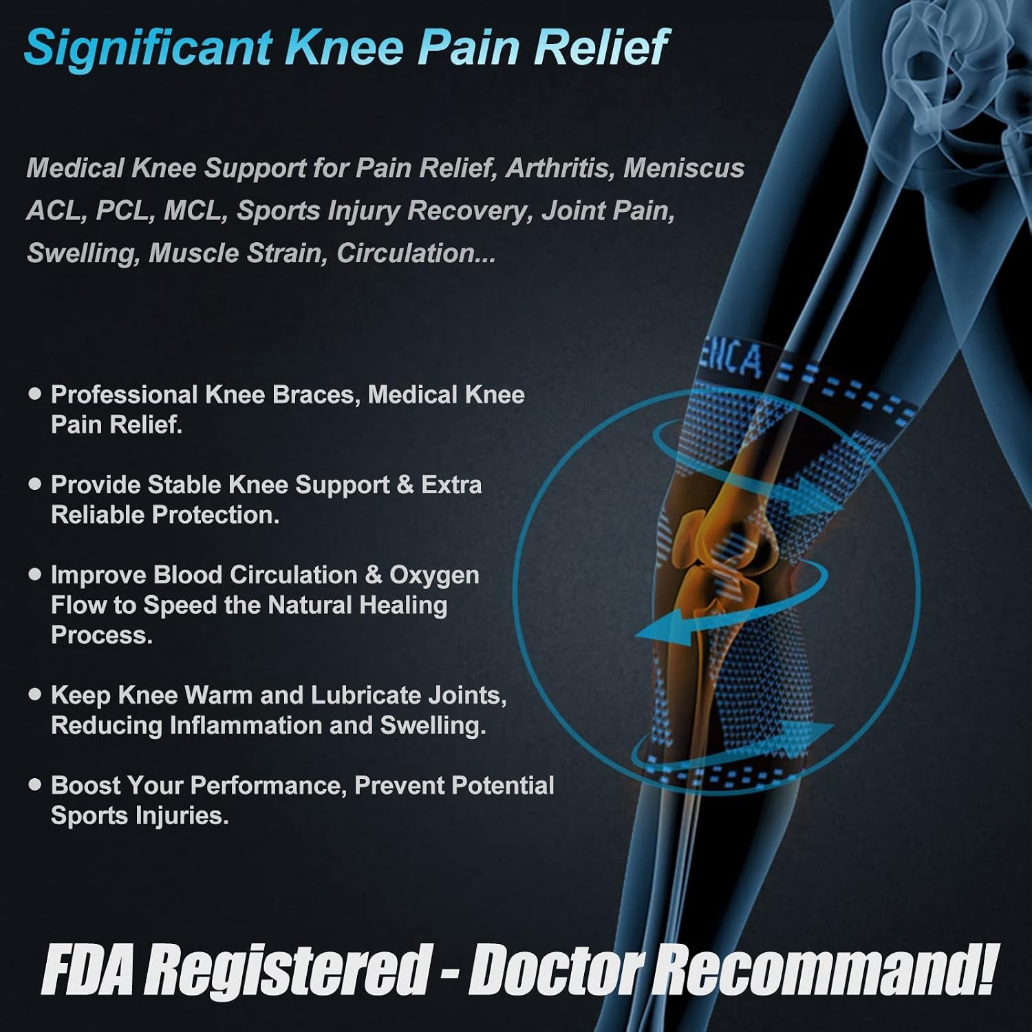 NEENCA Kniebrace, Kniecompressie Sleeve Ondersteuning met Patella Gel Pad & Side Spring Stabilizers, Kniebeschermer voor hardlopen, Meniscus scheur, Artritis, Gezamenlijke Pijn Relief,Letsel Recovery