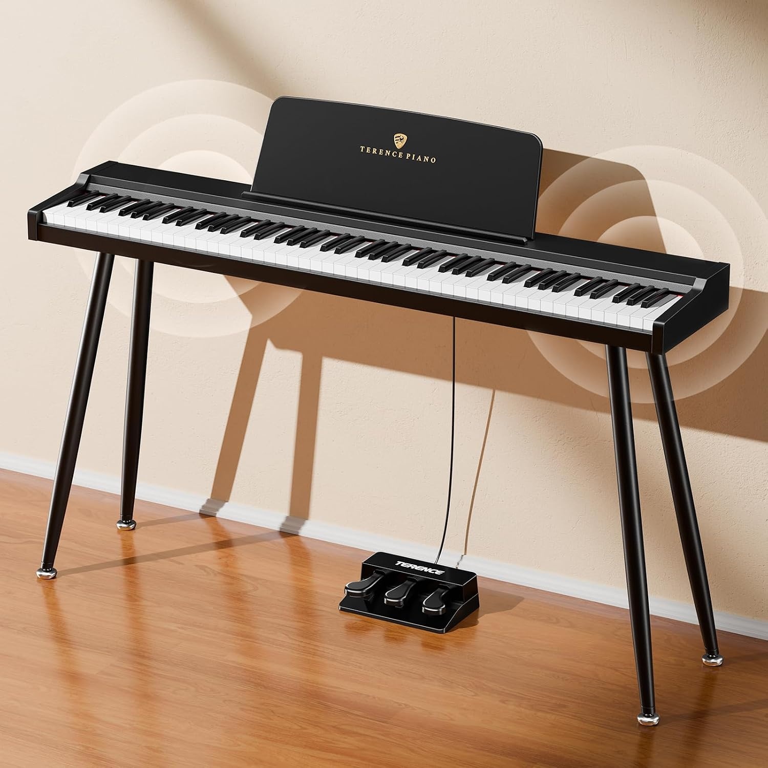 E-Piano TERENCE semi-gewogen digitale piano met 88 toetsen in standaardformaat voor beginners en professionals met hoogwaardig geluid MIDI-aansluiting hoofdtelefoonaansluiting drievoudig pedaal
