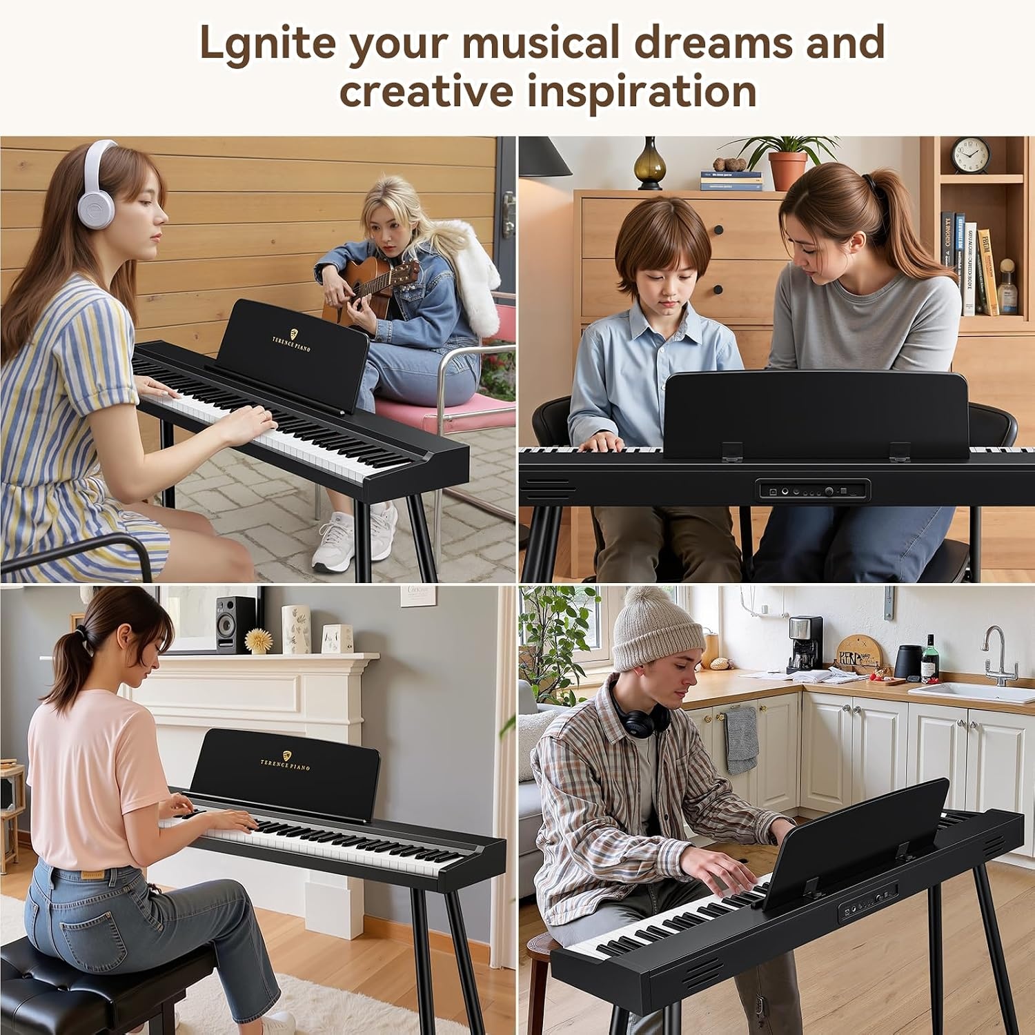 E-Piano TERENCE semi-gewogen digitale piano met 88 toetsen in standaardformaat voor beginners en professionals met hoogwaardig geluid MIDI-aansluiting hoofdtelefoonaansluiting drievoudig pedaal