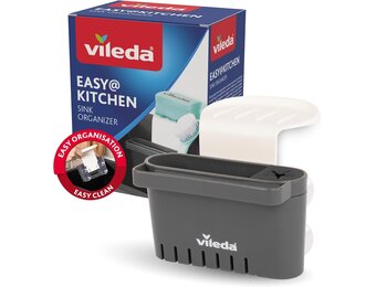 Vileda Sponshouder spoelbak, zonder boren, sponshouder voor in de keuken met zuignap, mini-gootsteenorganizer voor sponzen en borstels, duurzaam en eenvoudig aan te brengen