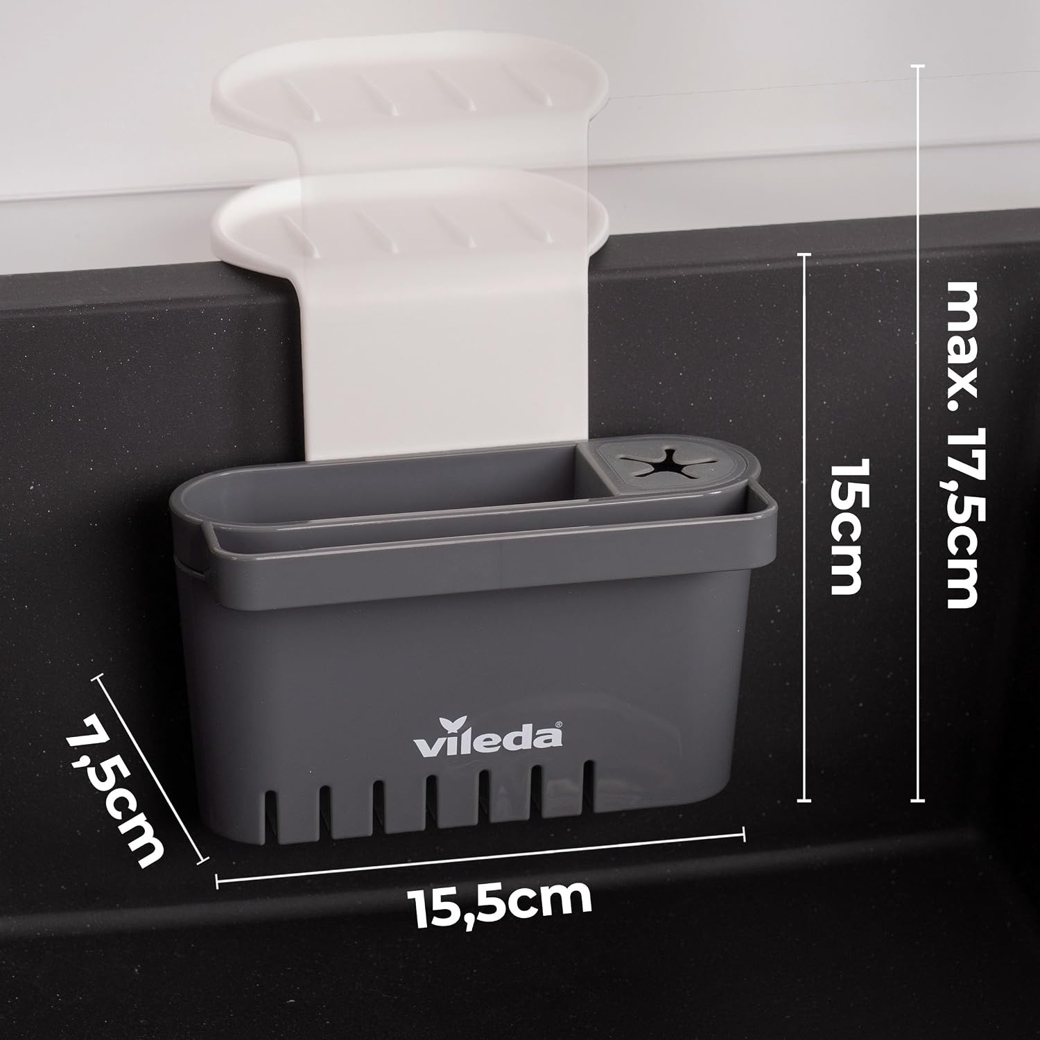 Vileda Sponshouder spoelbak, zonder boren, sponshouder voor in de keuken met zuignap, mini-gootsteenorganizer voor sponzen en borstels, duurzaam en eenvoudig aan te brengen