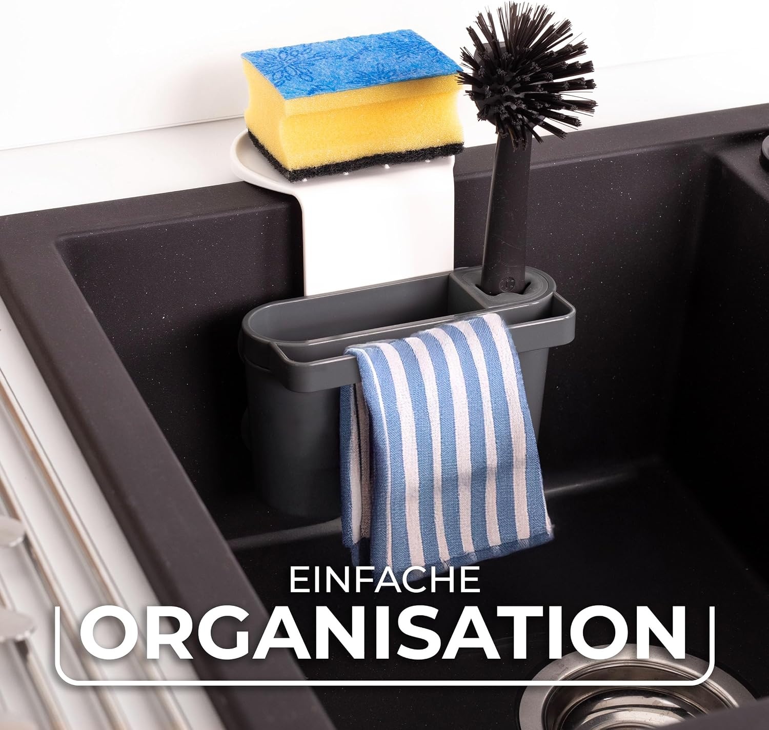 Vileda Sponshouder spoelbak, zonder boren, sponshouder voor in de keuken met zuignap, mini-gootsteenorganizer voor sponzen en borstels, duurzaam en eenvoudig aan te brengen