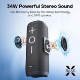 TRIBIT StormBox 2 Bluetooth-luidspreker met 34W 360° Surround Sound, XBass Tech, 24 uur speeltijd, IPX7 waterdicht, Bluetooth 5.3, TWS-koppeling draagbare draadloze luidspreker voor buiten