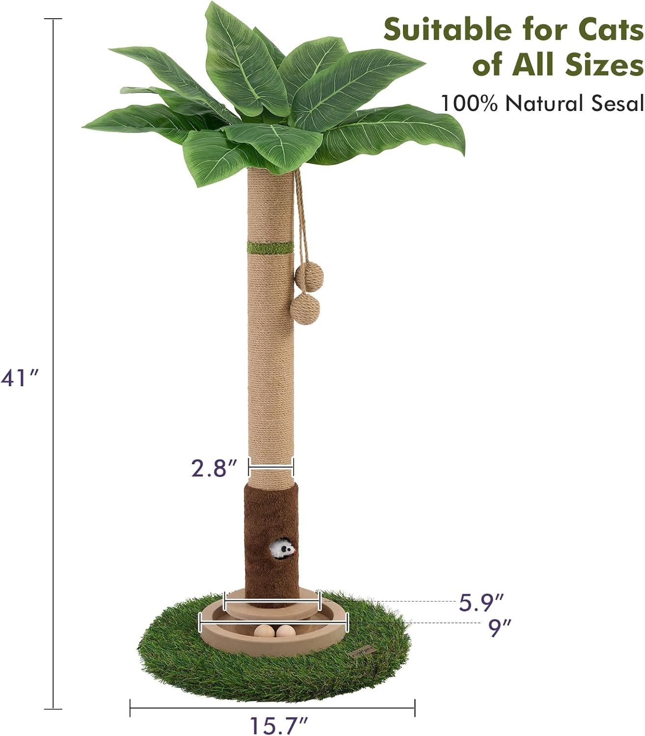 Woochpet Kattenkrabpaal 35 inch hoge krabpaal voor katten krabpalen voor binnenkatten met kattenspeelgoed muisgat en interactieve houten bal voor kittens volwassenen katten