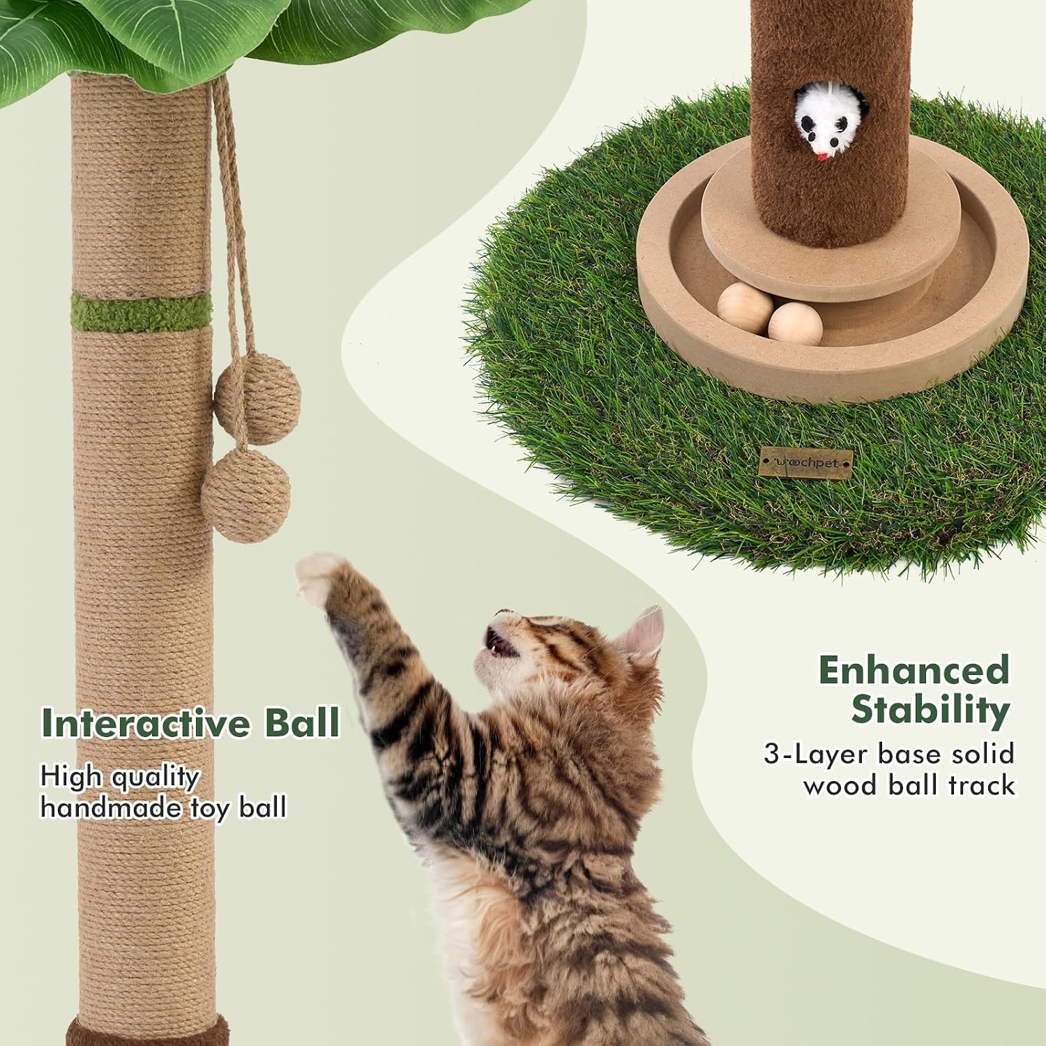 Woochpet Kattenkrabpaal 35 inch hoge krabpaal voor katten krabpalen voor binnenkatten met kattenspeelgoed muisgat en interactieve houten bal voor kittens volwassenen katten