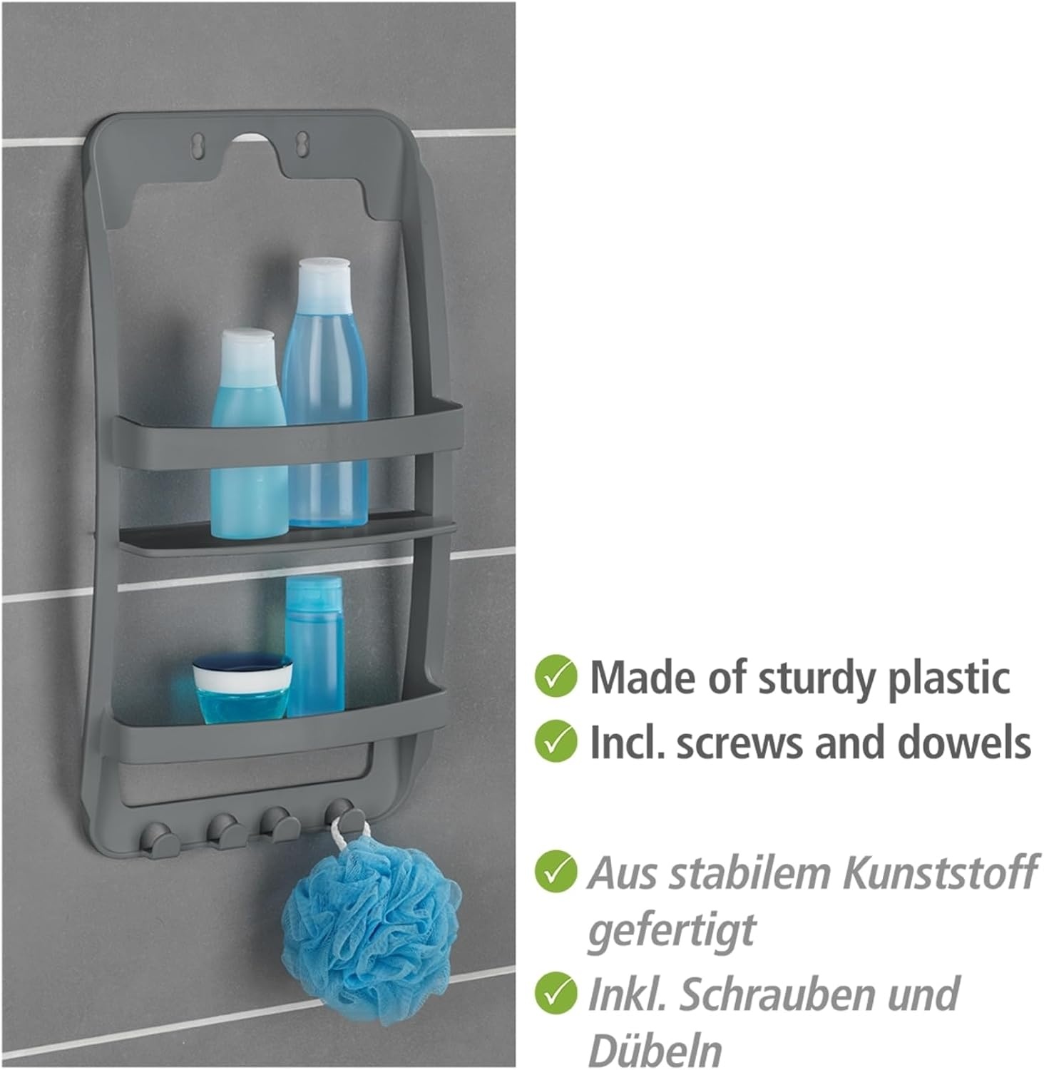 WENKO Gomo kleerhanger, kunststof, grijs, 2,5 x 0,2 x 500 cm