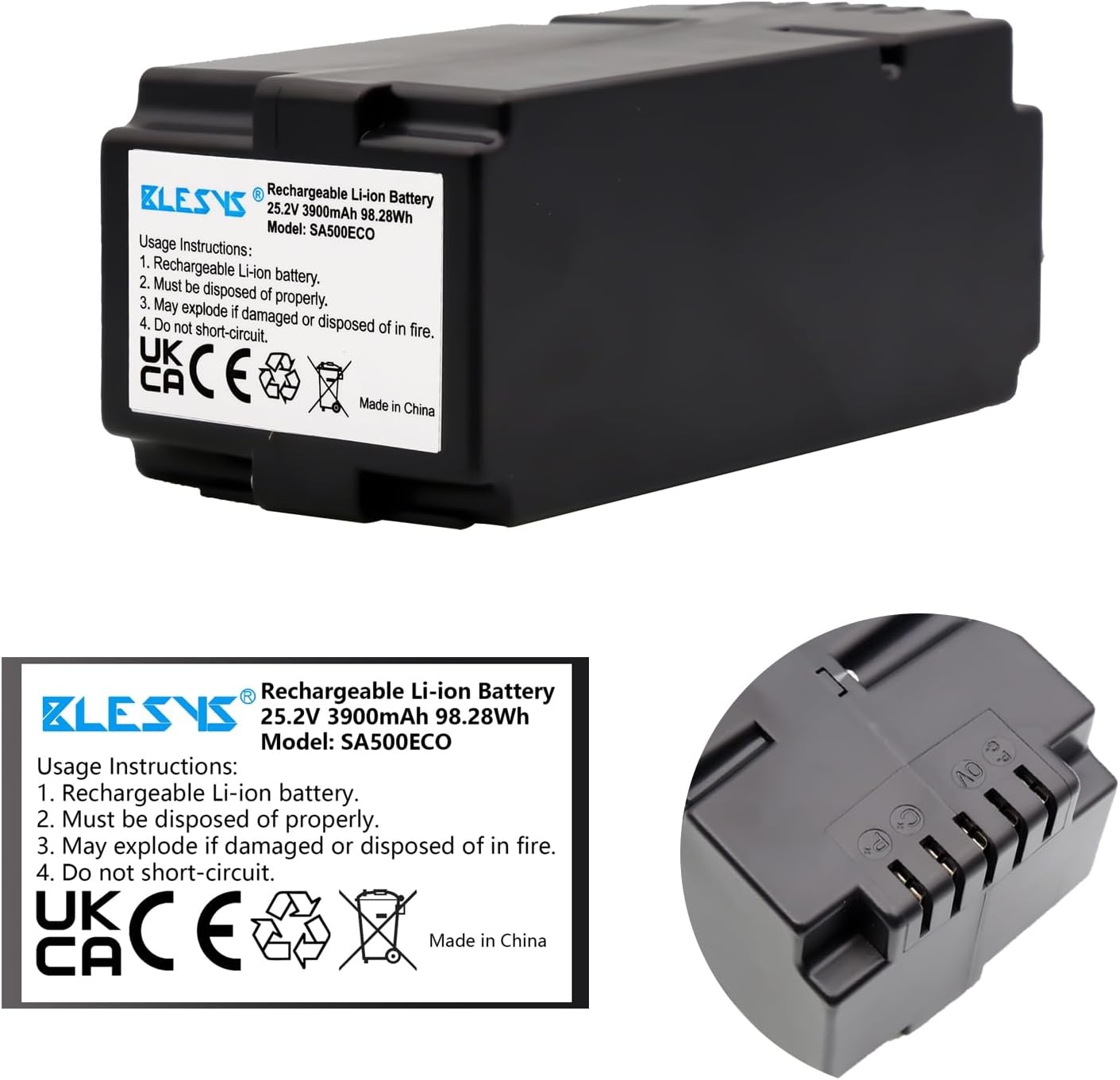 BLESYS 3900mAh Batterij voor Yard Force SA500ECO SA600H SA800PRO SA900 SC600ECO SA650ECO NX60i X50i Robot grasmaaier 25.5V 98.28Wh 862615 862617 862618 Reservebatterij