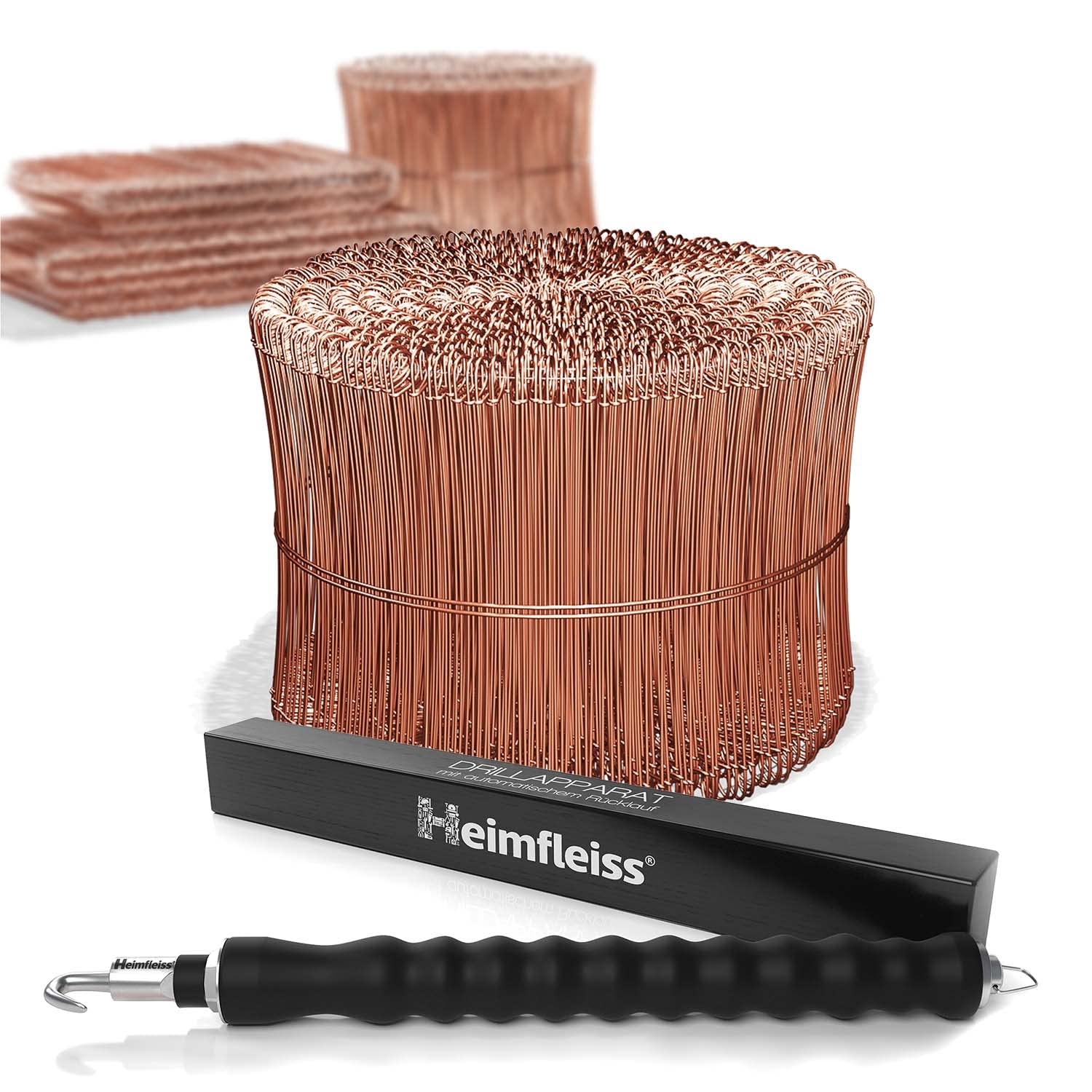 Heimfleiss® Drillapparaat driller + rodeldraad 1,0 x 140 mm (1000 stuks) - hoogwaardige set van draadbinders rodeltang & binddraad steeksluiting - koperen draadsluiting oogdraad drill draad