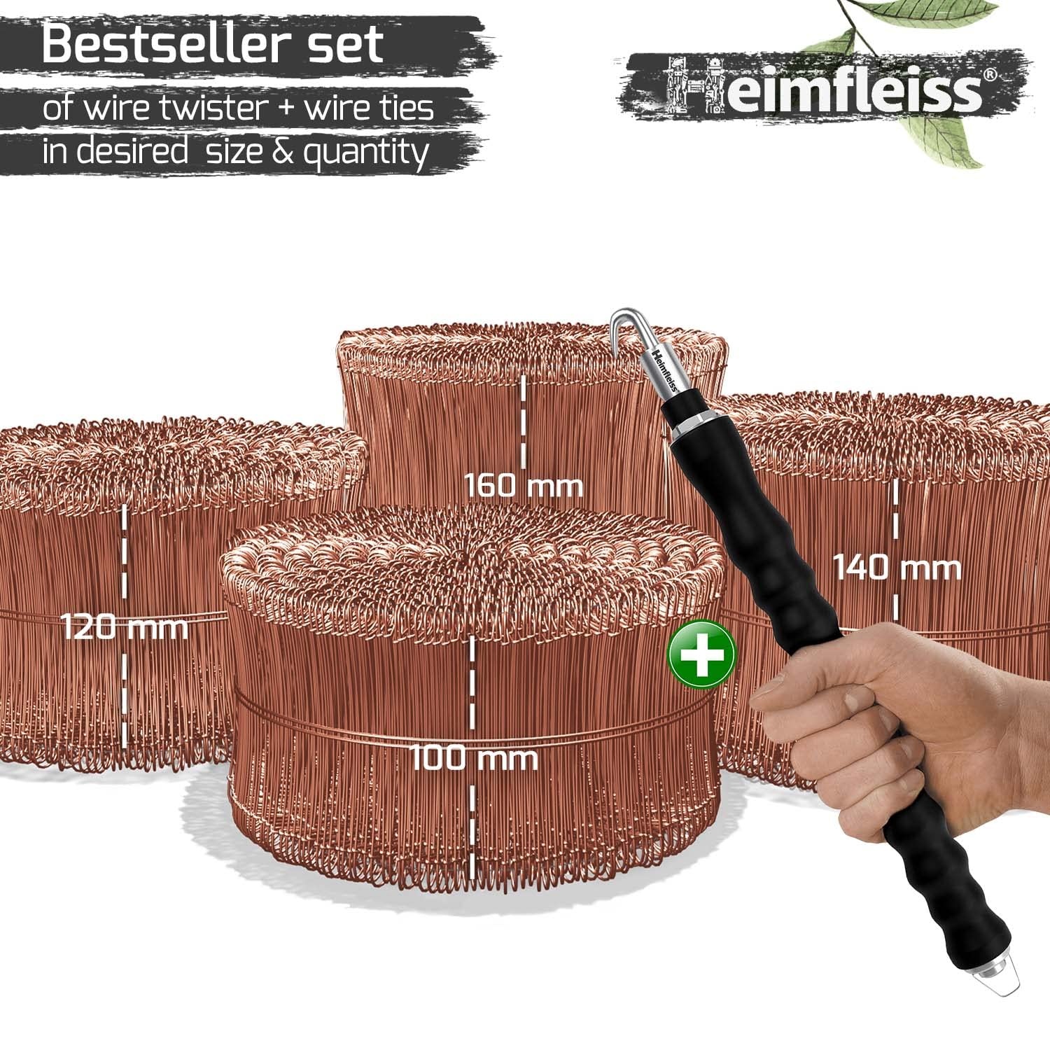 Heimfleiss® Drillapparaat driller + rodeldraad 1,0 x 140 mm (1000 stuks) - hoogwaardige set van draadbinders rodeltang & binddraad steeksluiting - koperen draadsluiting oogdraad drill draad