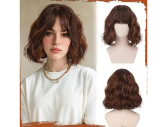 Sofeiyan Korte Golvende Bob Pruik met Bangs Vrouwen 30 cm Synthetische Pruik voor Vrouwen Natuurlijke Krullende Pruik voor Cosplay Dagelijks Feest Halloween,Regenboog