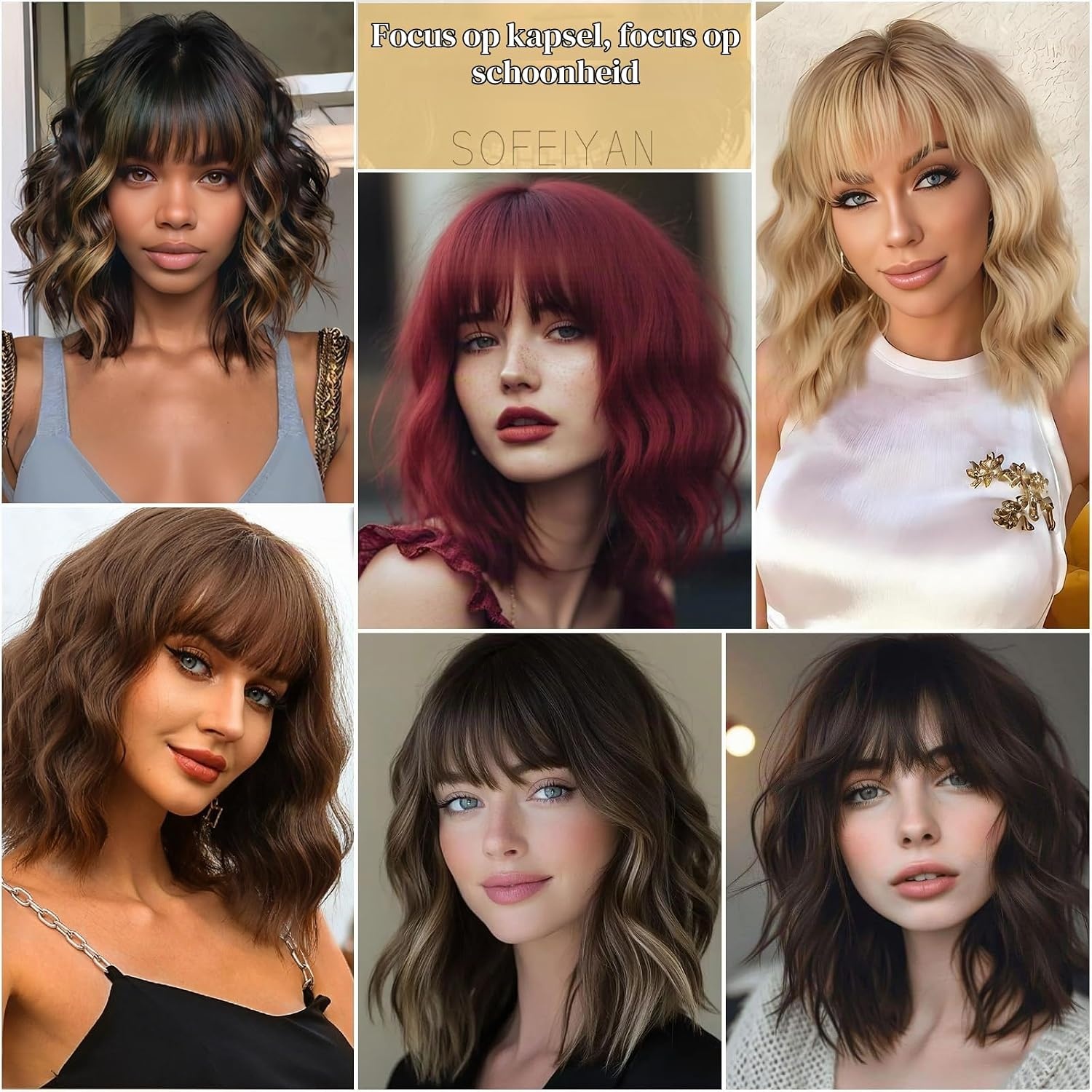Sofeiyan Korte Golvende Bob Pruik met Bangs Vrouwen 30 cm Synthetische Pruik voor Vrouwen Natuurlijke Krullende Pruik voor Cosplay Dagelijks Feest Halloween,Regenboog