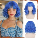 Sofeiyan Korte Golvende Bob Pruik met Bangs Vrouwen 30 cm Synthetische Pruik voor Vrouwen Natuurlijke Krullende Pruik voor Cosplay Dagelijks Feest Halloween,Regenboog
