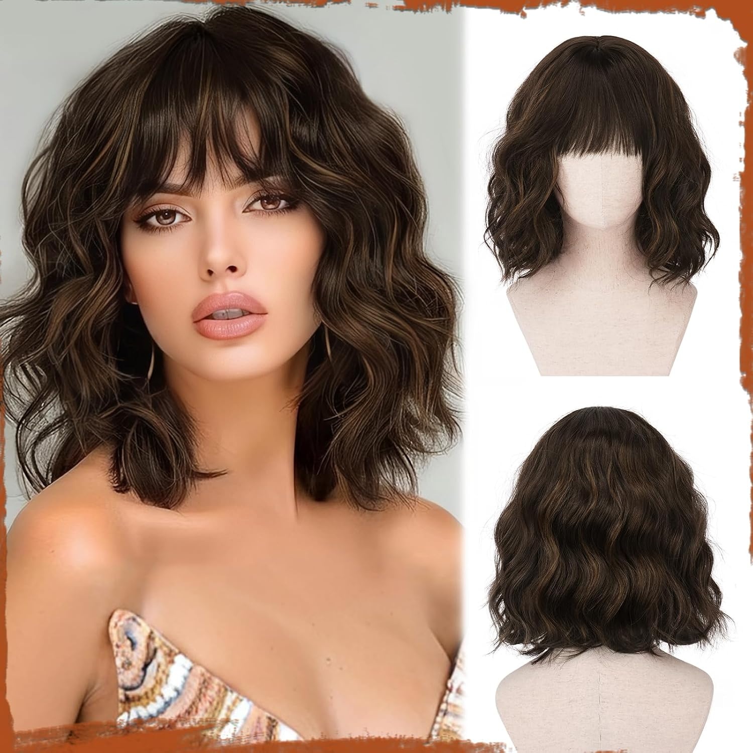 Sofeiyan Korte Golvende Bob Pruik met Bangs Vrouwen 30 cm Synthetische Pruik voor Vrouwen Natuurlijke Krullende Pruik voor Cosplay Dagelijks Feest Halloween,Regenboog