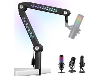 YOUSHARES RGB geluidsopname microfoonarm compatibel met HyperX QuadCast, QuadCast 2, SM7B, MV7, Rode, Razer Mic, Wave en andere Gaming Mic, Bluetooth Boom arm, voor 1/4", 3/8", 5/8" adapter microfoon