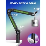 YOUSHARES RGB geluidsopname microfoonarm compatibel met HyperX QuadCast, QuadCast 2, SM7B, MV7, Rode, Razer Mic, Wave en andere Gaming Mic, Bluetooth Boom arm, voor 1/4", 3/8", 5/8" adapter microfoon